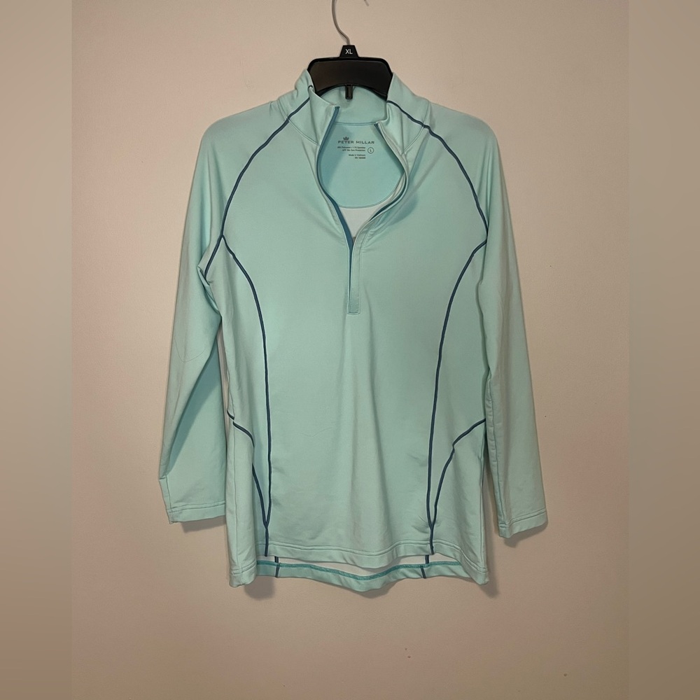 Peter Millar Women's  1/4 Zip Pullover (light blue/Navy) Medium large UPF 50+